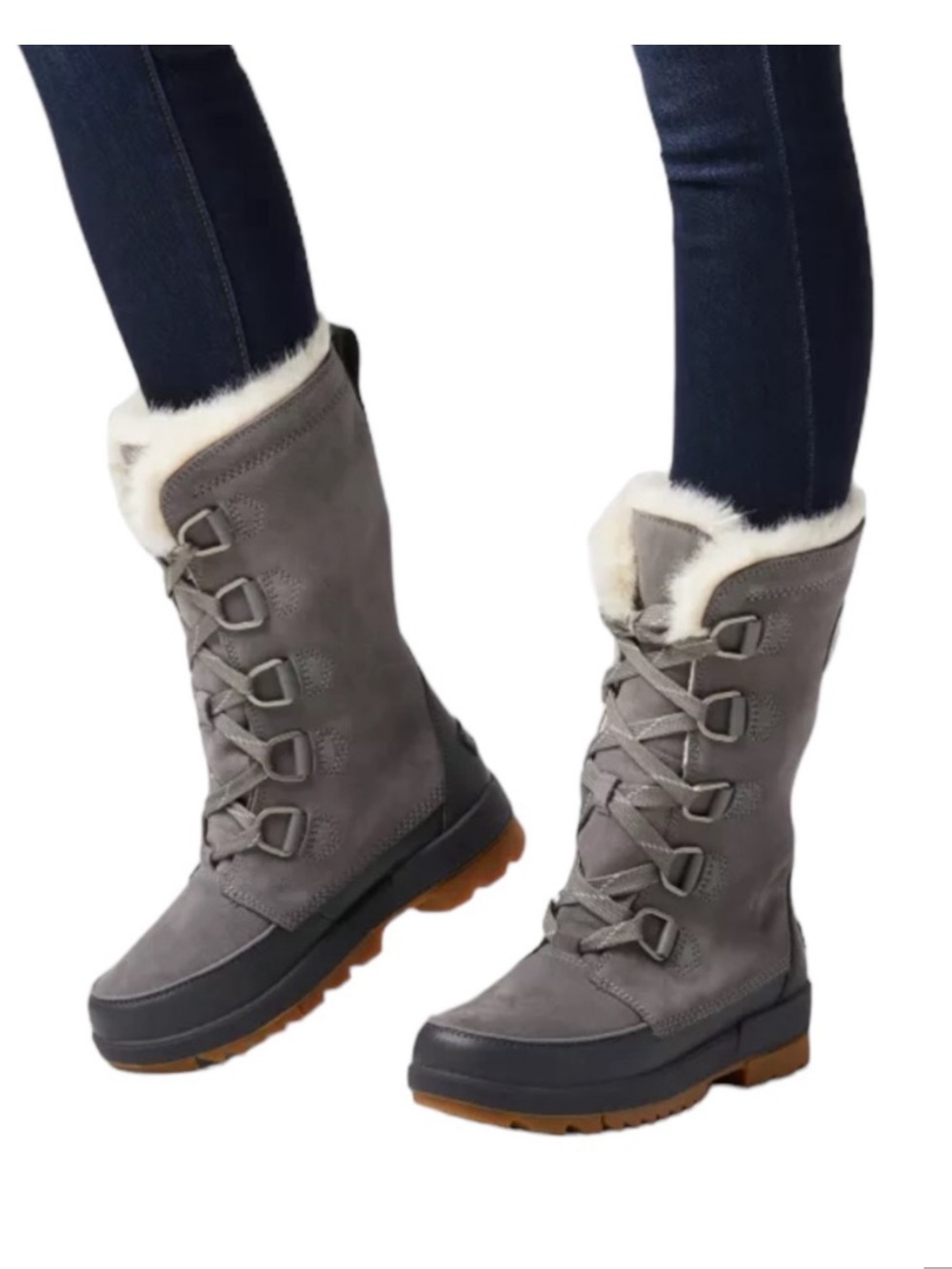 SOREL Tivoli IV Gray Suede Tall Winter Boots with Faux Fur Collar Size 7.5